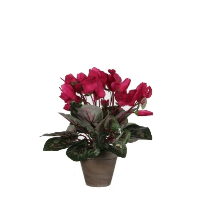 Afbeelding van Cyclaam Kunstplant in Bloempot Stan H30 x Ø30 cm Donkerroze