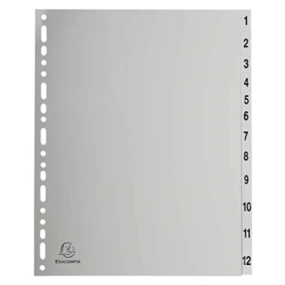 Image de Intercalaires Exacompta numériques 1 12 polypropylène pour Pochettes Perforées