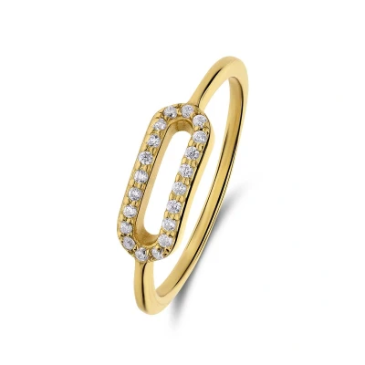 Afbeelding van Lucardi Dames Zilveren goldplated Ring ovaal 925 Zilver Goud 16 / 50 mm