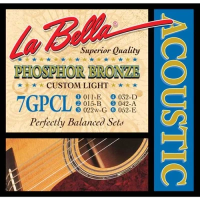 Image de Labella 7GPCL Jeu de cordes guitare acoustique Phosphor Bronze Custom Light 11 52