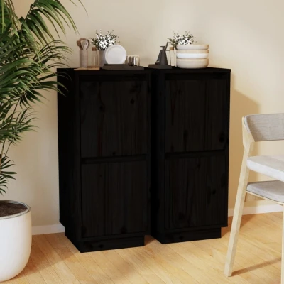 Afbeelding van Dressoirs 2 st 31,5x34x75 cm massief grenenhout zwart