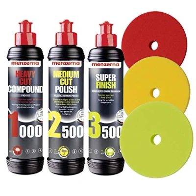 Afbeelding van Menzerna Polish 1000 Heavy Cut + 2500 Medium 3500 Super Finish 3 polijstpads Auto polijstset
