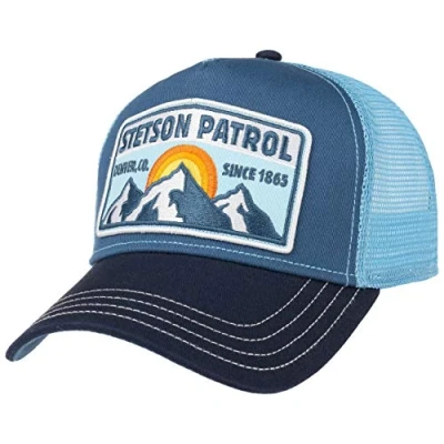 Afbeelding van Stetson Patrol Trucker pet voor heren/dames, baseballpet van katoen, verstelbare maat, met mesh inzetstuk, truckerpet winter/zomer, gebogen rand, Blauw