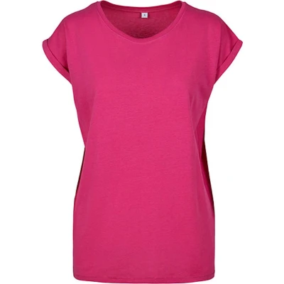 Afbeelding van Damesshirt met ronde hals en omgeslagen mouw Hibiscus Pink S