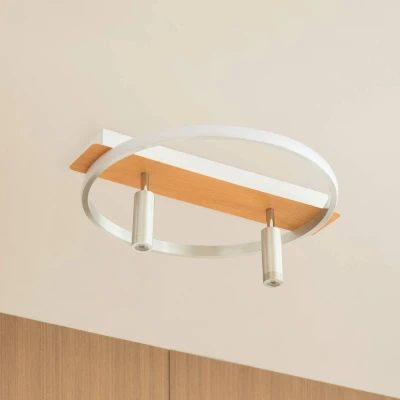 Afbeelding van Lindby LED plafondlamp met dimmer 1licht aluminium, staal H: 17 cm zilver, wit, helder hout Inclusief lichtbron