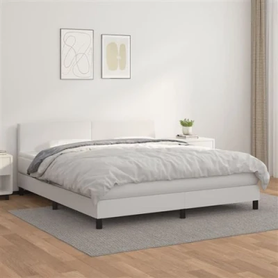 Image de vidaXL Sommier à lattes de lit avec matelas Blanc 180x200cm Similicuir
