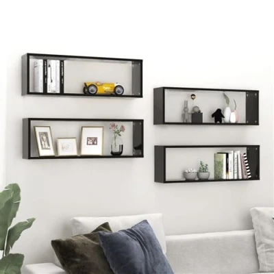 Afbeelding van Wandschappen kubus 4 st 80x15x26,5 cm spaanplaat zwart