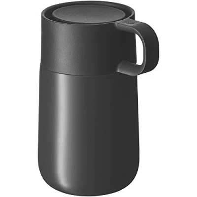 Afbeelding van WMF Impulse Travel Thermosbeker van roestvrij staal, 0,3 l, automatische sluiting, 360 graden opening, houdt dranken 6 uur per 12 warm, grijs