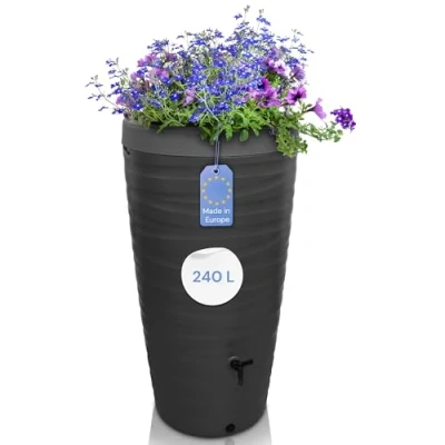 Afbeelding van YourCasa regenton 240 liter, golfdesign, vorstbestendig, kunststof met kraan, smal, antraciet