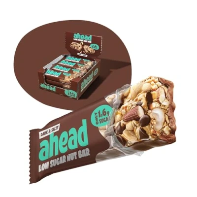 Image de AHEAD Nut Bar Barres de céréales sans sucre avec chocolat noir, noix cajou et flocons sel mer 12 x 35 g seulement 1,7 par barre Dark &amp; Salty