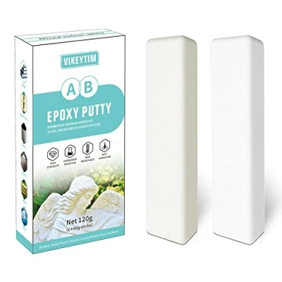 Afbeelding van VIKEYTIM Epoxyplamuur, 120 g, multifunctionele reparatiepasta, 2 componenten, epoxypasta, voor verlijmingen op meerdere materialen, metaal, harde kunststof, steen, hout, keramiek (wit)