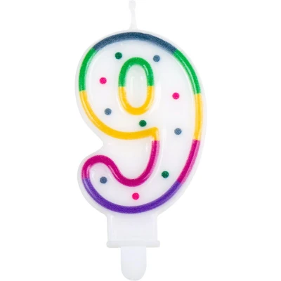 Afbeelding van Kaars 9 jaar Regenboog Stip 8cm