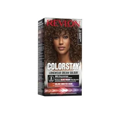 Image de Revlon ColorStay Coloration Permanente cheveux Longue Tenue Couvre 100% des blancs Jusqu’à 8 semaines Huile de Macadamia et Beurre Murumuru N5.12 Châtain Glacé