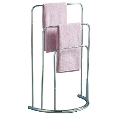 Afbeelding van Handdoekenrek met 3 niveaus, voor badkamer, vooraanzicht, gebogen, handdoekhouder, chroom, 24 x 50 80 cm