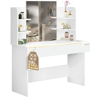 Afbeelding van Casaria Make up Tafel Lucia Lade Verlichting Spiegel 4 Planken Wit