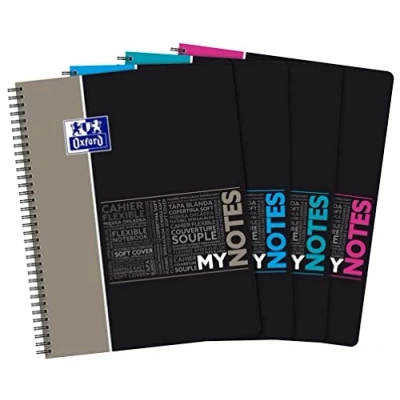 Afbeelding van Oxford MyNotes 400156891 Studentenboek, A4, grote ruiten, 160 pagina&#039;s, volledige omslag, willekeurige kleuren, grijs/blauw/aqua/roze
