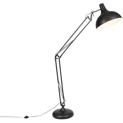 Afbeelding van QAZQA Industriële vloerlamp zwart verstelbaar Hobby