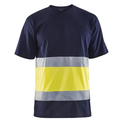 Image de T shirt haute visibilité col rond marine/jaune fluorescent