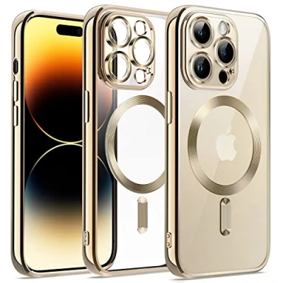Afbeelding van JETech Verzinkte beschermhoes voor iPhone 14 Pro 6,1 inch, volledige bescherming cameralens, compatibel met MagSafe draadloos opladen, zachte schokbestendige van TPU (goud)