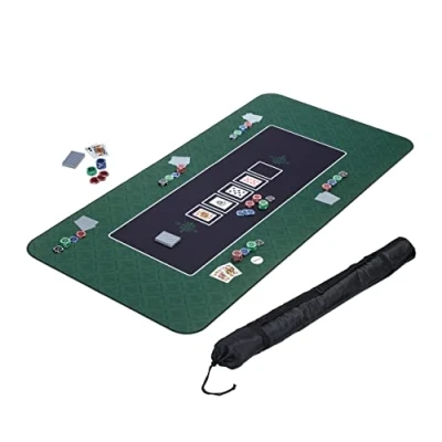 Afbeelding van Relaxdays pokerkleed 180 x 90 cm pokermat Texas Hold&#039;em kaartkleed antislip groen