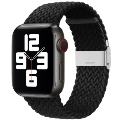 Afbeelding van Apple Watch Braided nylon bandje Zwart Geschikt voor 42mm / 44mm 45mm 49mm
