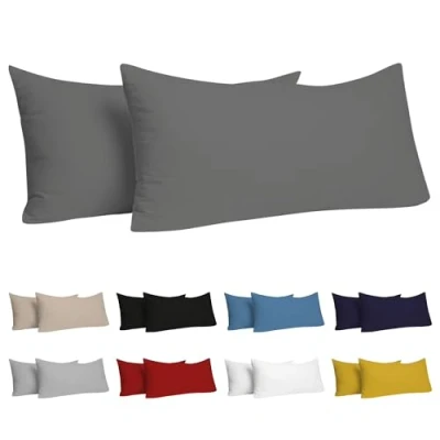 Afbeelding van Dreamzie Kussensloop 70x40 cm, (2 stuks), 100% Katoen Jersey 150 GSM Antraciet 40x70 Resistent en Hypoallergeen Kussenovertrek voor Kussen