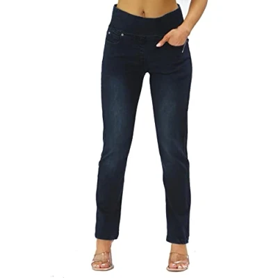 Afbeelding van MYT Damesjeans met hoge taille en buikcontrole, stretch jeans voor alle maten 38 52, Donker zwart
