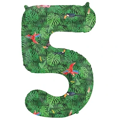 Afbeelding van Folat Folieballon Cijfer 5 Jungle Vibe 86 cm