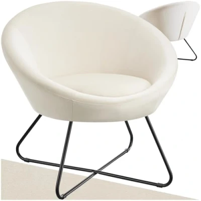 Afbeelding van tectake® Centera Cocktailstoel Ronde Gestoffeerde Fauteuil in Fluweellook met Stalen Frame Luxe en Comfortabel Design voor Woonkamer of Slaapkamer Beige