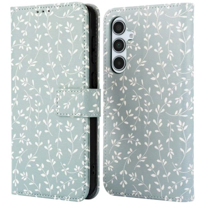 Afbeelding van imoshion Hoesje Geschikt voor Samsung Galaxy A35 Design Bookcase smartphone Smoke Green Flowers