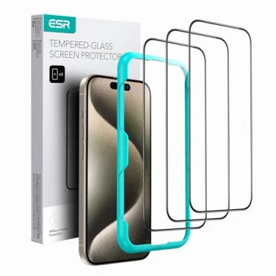 Afbeelding van ESR iPhone 15 Pro Max displaybeschermfolie, 3 x 2,5D gebogen randen, volledige bescherming van militaire kwaliteit, krasbestendig