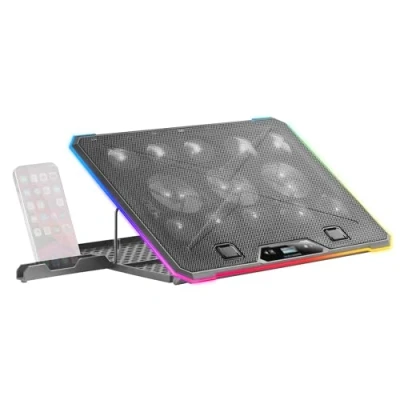 Afbeelding van Mars Gaming MNBC13, koelbasis en houder voor laptop tot 17 inch, ARGB verlichting, 10 modi, 13 x ventilator met witte led, 8 standen verstelbaar, lcd display, smartphonehouder, zwart
