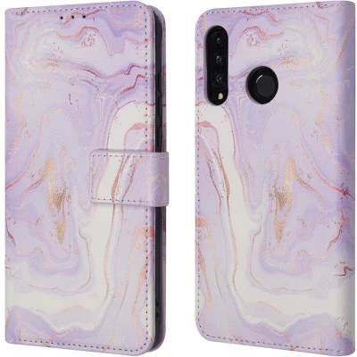 Afbeelding van iMoshion Hoesje Geschikt voor Huawei P30 Lite Met Pasjeshouder Design Bookcase smartphone Paars / Purple Marble