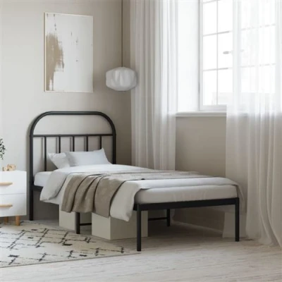 Afbeelding van Bedframe met hoofdbord metaal zwart 80x200 cm