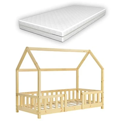 Afbeelding van Kinderbed Sisimiut met uitvalbeveiliging en matras 70x140 hout