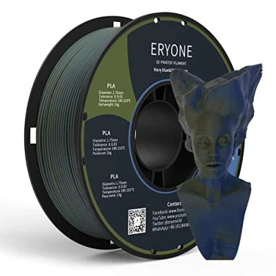 Afbeelding van ERYONE 3D printerfilament, tweekleurig, mat, 1,75 mm, +/ 0,03 1 kg, voor printers, marineblauw en olijfgroen