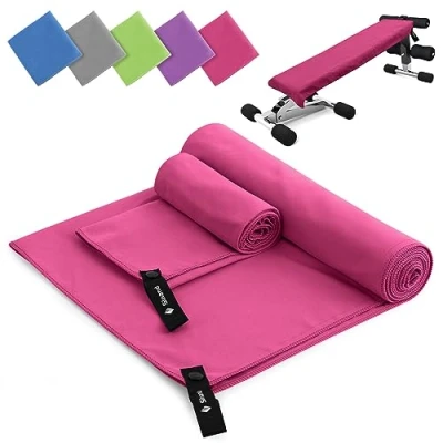 Afbeelding van Set van 2 microvezel handdoeken, grote badhanddoek 180 x 60 cm + kleine gezichtshanddoek 80 40 cm, sneldrogend, microvezelhanddoeken voor sport, sportschool,