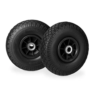 Afbeelding van Relaxdays Kruiwagenwielen, 2 stuks, massief rubber, 3,00 4 inch, as 20 mm, tot 80 kg, reservewiel 260 x 85 zwart