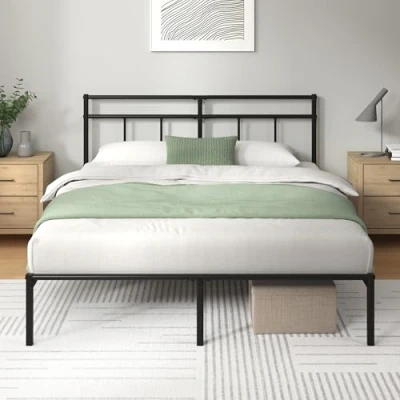 Afbeelding van Zinus Elias bed 200 x 140 cm, 30 cm hoog, metalen bedframe met hoofdeinde, lattenbodem, geen boxspringbed nodig, vrije ruimte onder het