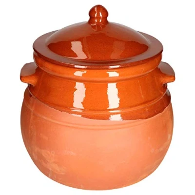 Afbeelding van MamboCat Aarde pot met deksel stoofpot rum komkommer 4,5 liter mediterrane stoofpot, handgemaakt, deels geëmailleerd, antiek/vintage stijl, middeleeuwse Viking