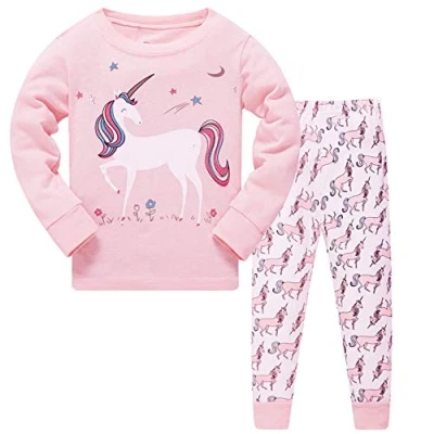 Afbeelding van LitBud Kerstmis Meisjes Pyjama 100% Katoen Giraf Nachtkleding Lange Mouw Pjs Kids Set Maat 1 7 Jaar Roze, Eenhoorn 4