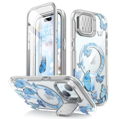 Afbeelding van i Blason Beschermhoes voor iPhone 15/iPhone 14/iPhone 13 (6,1 inch) met camerahoes [MagSafe compatibel], dun rondom beschermhoesje geïntegreerde displaybescherming (blauw)