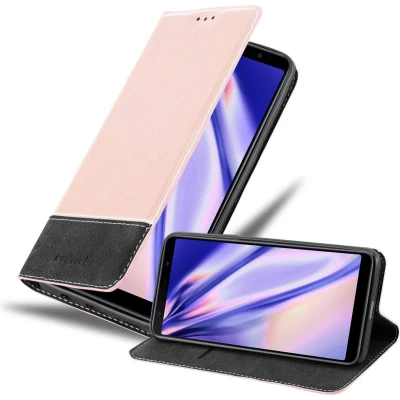 Afbeelding van Cadorabo Hoesje geschikt voor Samsung Galaxy A7 2018 in ROSE GOUD ZWART Beschermhoes met magnetische sluiting, standfunctie en kaartvakje Book Case Cover Etui