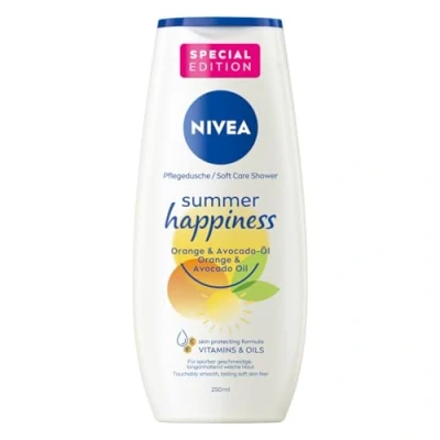 Afbeelding van NIVEA Summer Happiness Orange verzorgende douchegel (250 ml) pH neutrale voor de huid met natuurlijke avocado olie vochtinbrengende douchecrème frisse sinaasappelgeur