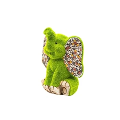 Afbeelding van Garden Mile Fancy olifant steeneffect tuinornamenten in dierenvorm met gras, dierenfiguur op voet voor buiten, binnen, tuin, terras, gazon, decoratie