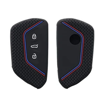 Afbeelding van kwmobile Autosleutel hoesje compatibel met VW Golf 8 3 knops behuizing in zwart/rood/blauw