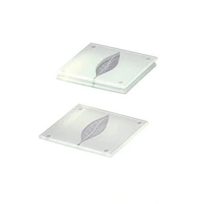 Afbeelding van Zeller glazenonderzetters 4x stuks met bladeren print glas 10 x cm voor / beker