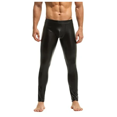 Afbeelding van Bodywear4you Kunstleren legging voor heren, matzwart, nauwsluitende broek, wetlook, zwart.