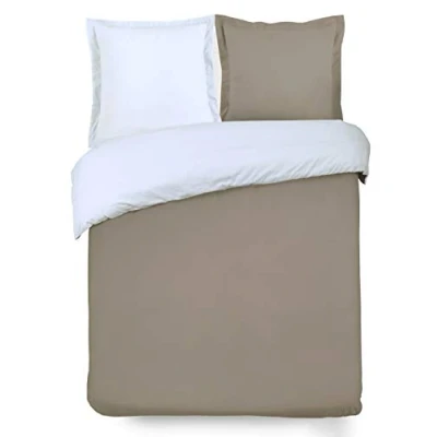 Afbeelding van VISION Bicolor omkeerbaar Dekbedovertrekset Lits jumeaux 240x220cm Taupe/Wit