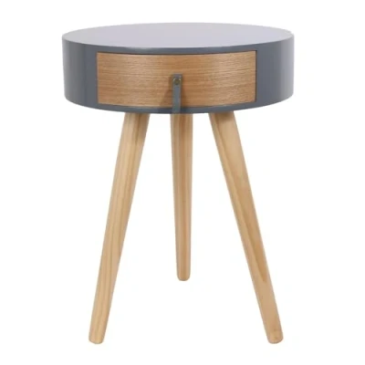 Afbeelding van Home Deco Nachtkastje met lade rond grijs